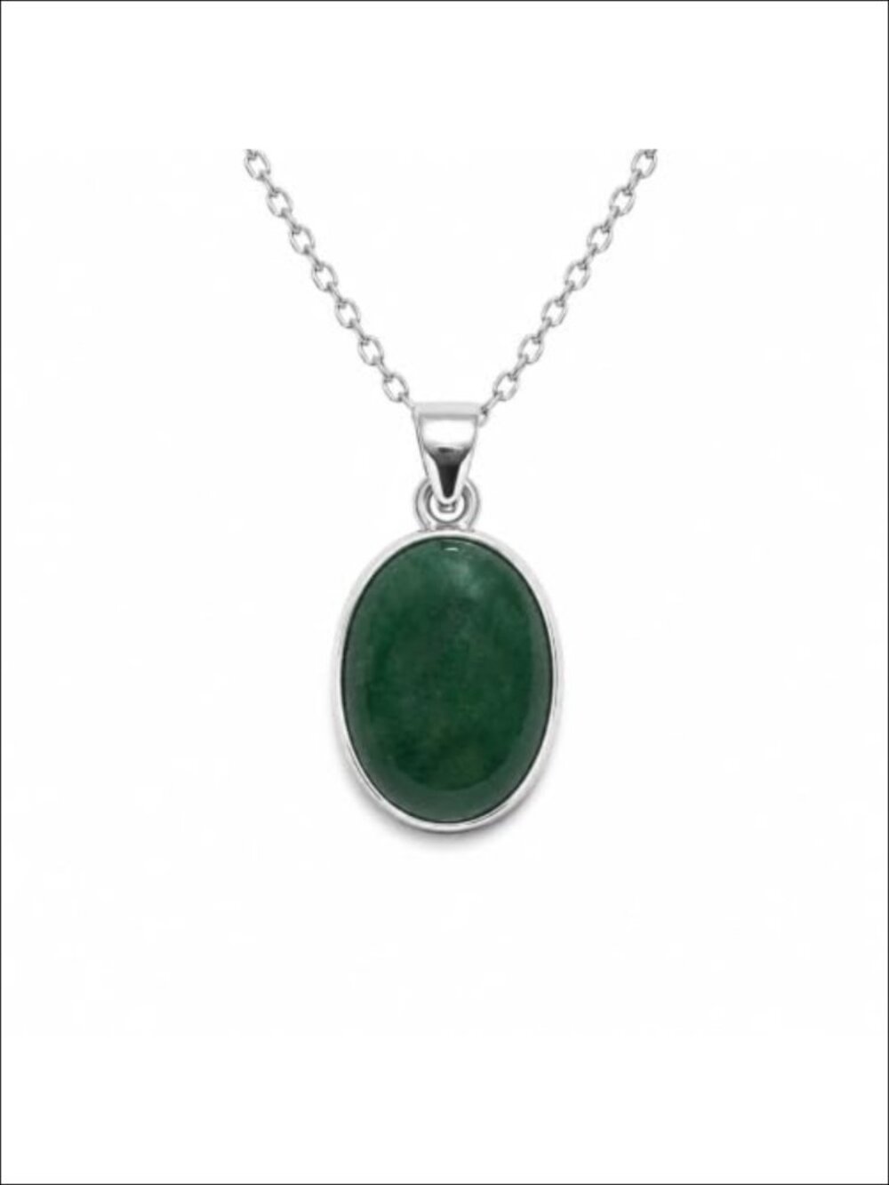 Solid Sterling Silver 925 Oval Green Aventurine Pendant Necklace Unisex